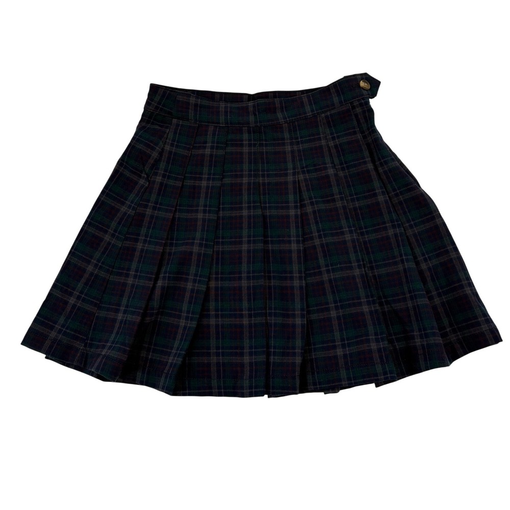 American Eagle Outfitters Dark Green Navy Plaid Pleated Mini Skirt